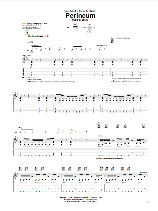 John 5 Perineum sheet music notes and chords arranged for Guitar Tab