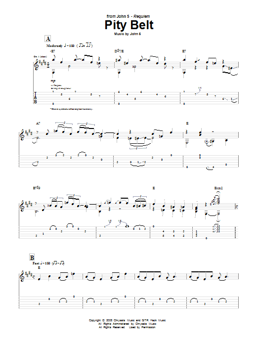 John 5 Pity Belt sheet music notes and chords arranged for Guitar Tab