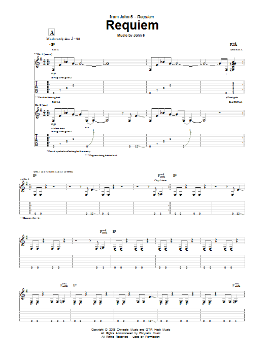 John 5 Requiem sheet music notes and chords arranged for Guitar Tab