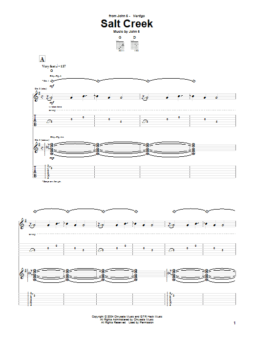 John 5 Salt Creek sheet music notes and chords arranged for Guitar Tab