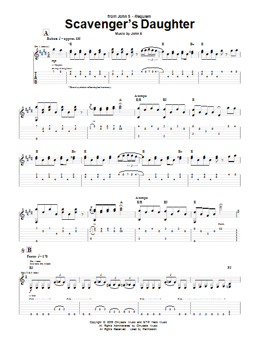 John 5 Scavenger's Daughter sheet music notes and chords arranged for Guitar Tab