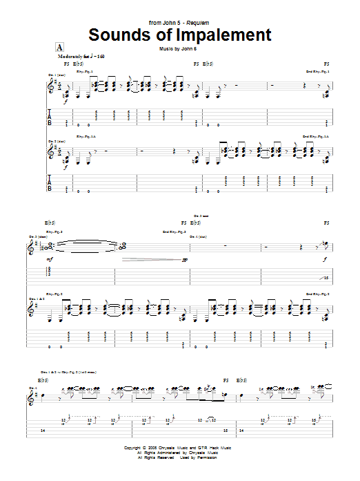 John 5 Sounds Of Impalement sheet music notes and chords arranged for Guitar Tab