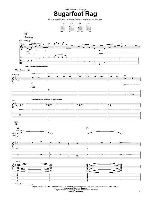 John 5 Sugarfoot Rag sheet music notes and chords arranged for Guitar Tab