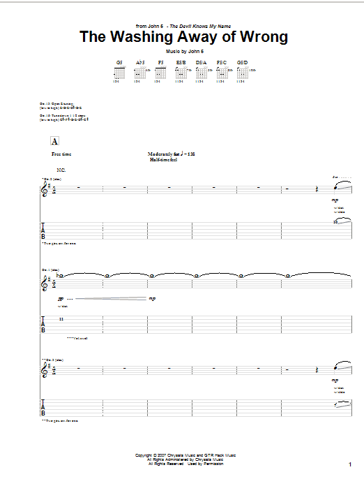 John 5 The Washing Away Of Wrong sheet music notes and chords arranged for Guitar Tab