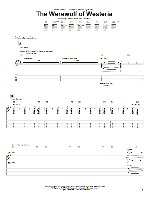 John 5 The Werewolf Of Westeria sheet music notes and chords arranged for Guitar Tab