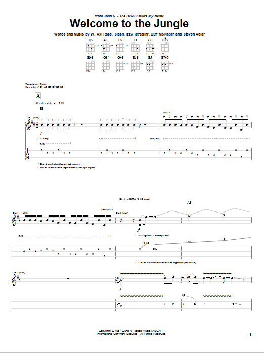 John 5 Welcome To The Jungle sheet music notes and chords arranged for Guitar Tab