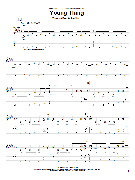 John 5 Young Thing sheet music notes and chords arranged for Guitar Tab