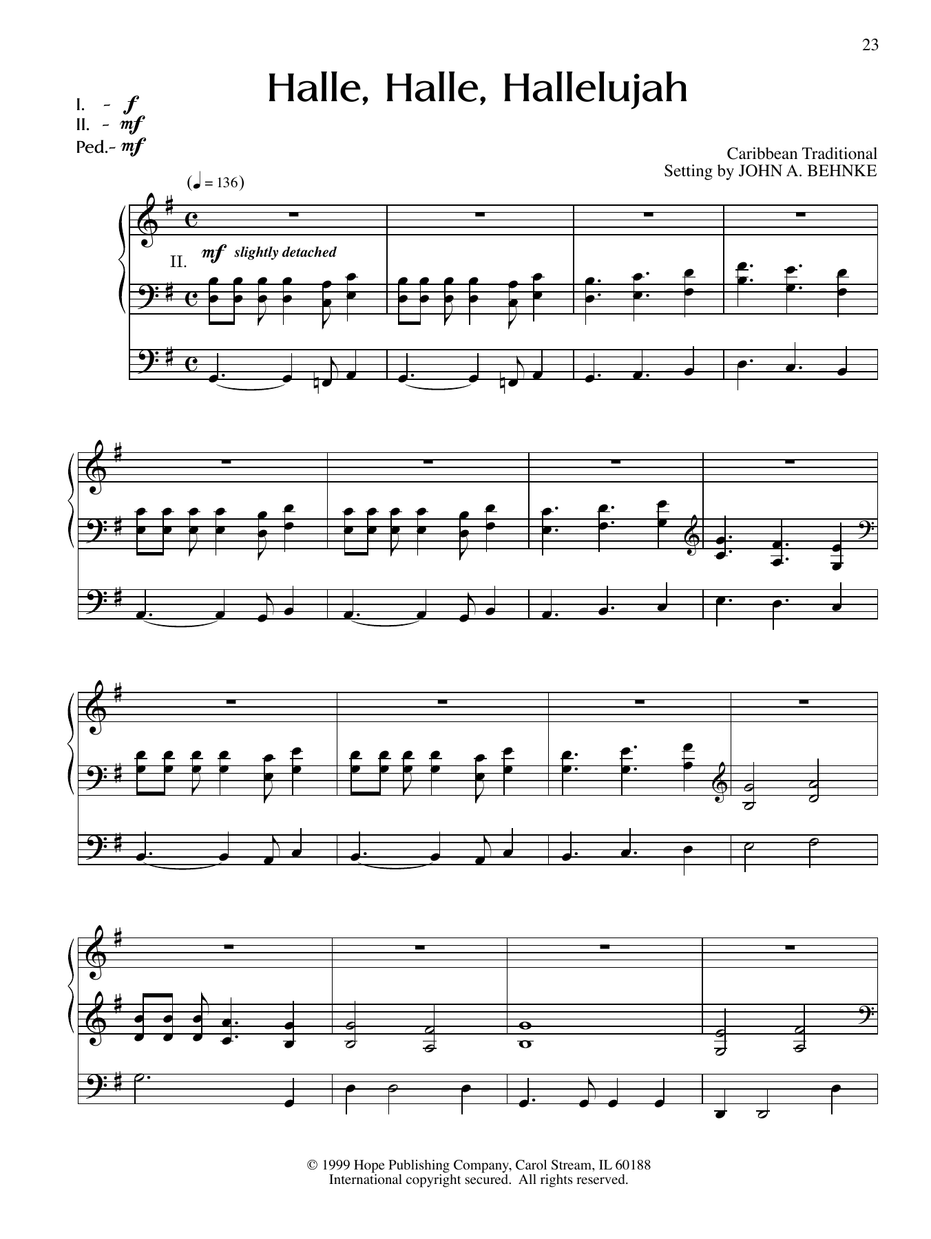 John A. Behnke Halle, Halle, Hallelujah sheet music notes and chords arranged for Organ