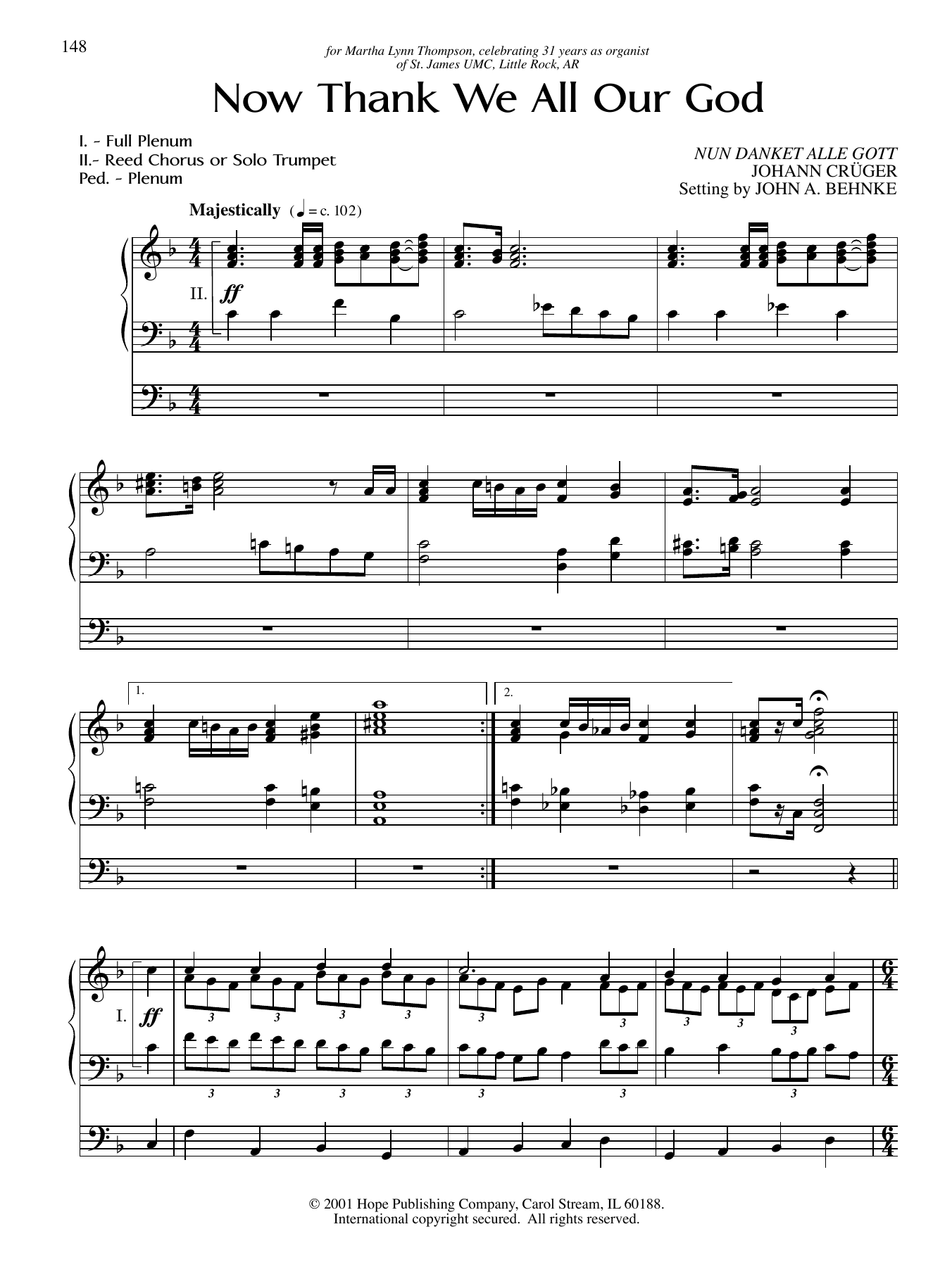John A. Behnke Now Thank We All Our God sheet music notes and chords arranged for Organ