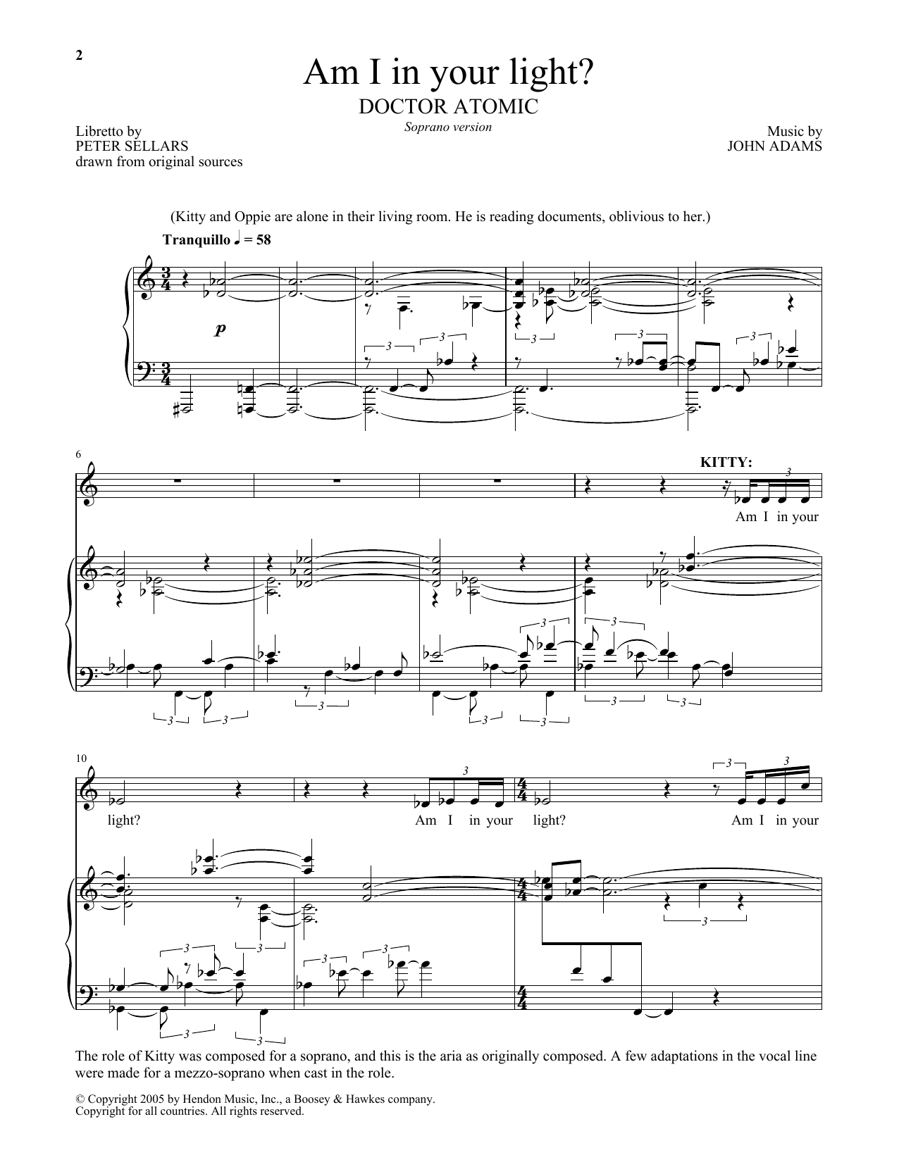 John Adams Am I in your light? (from Doctor Atomic) sheet music notes and chords arranged for Piano & Vocal