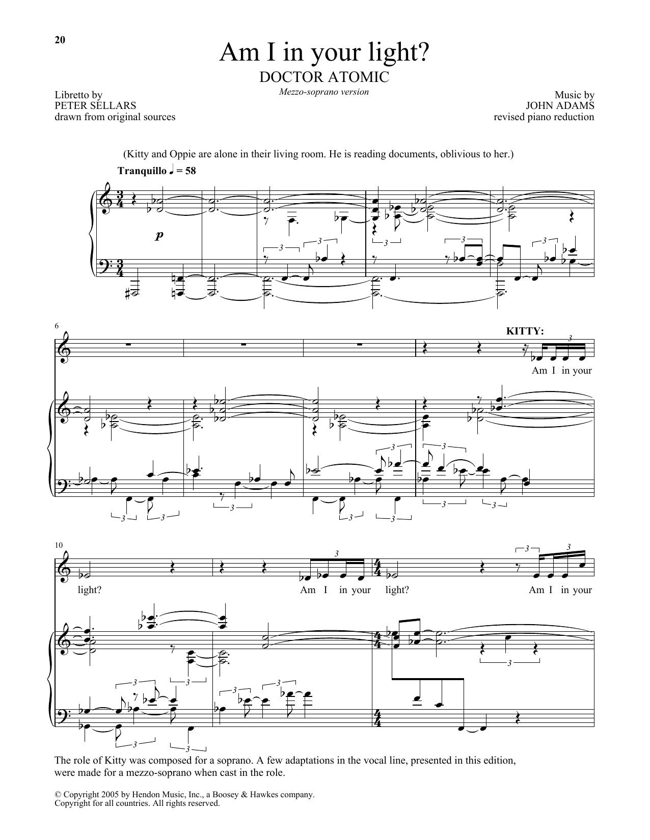 John Adams Am I In Your Light? sheet music notes and chords arranged for Piano & Vocal