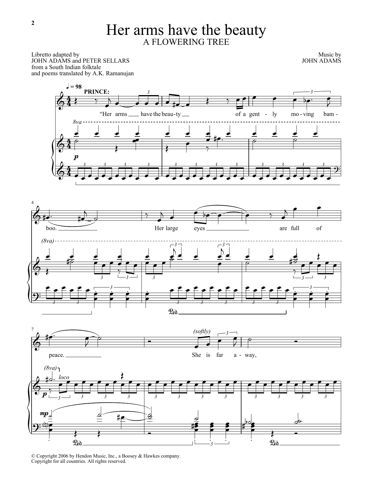 John Adams Her arms have the beauty (from A Flowering Tree) sheet music notes and chords arranged for Piano & Vocal