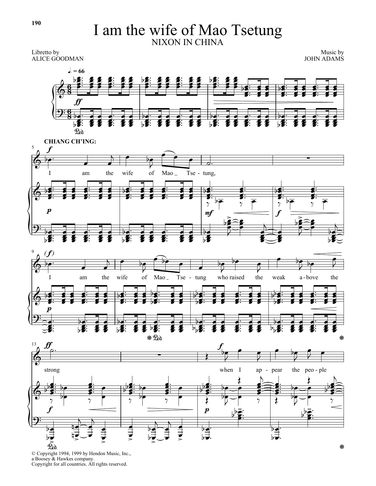 John Adams I am the wife Of Mao Tsetung (from Nixon In China) sheet music notes and chords arranged for Piano & Vocal