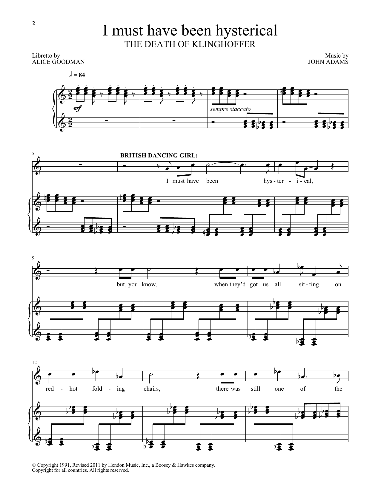 John Adams I must have been hysterical (from The Death Of Klinghoffer) sheet music notes and chords arranged for Piano & Vocal
