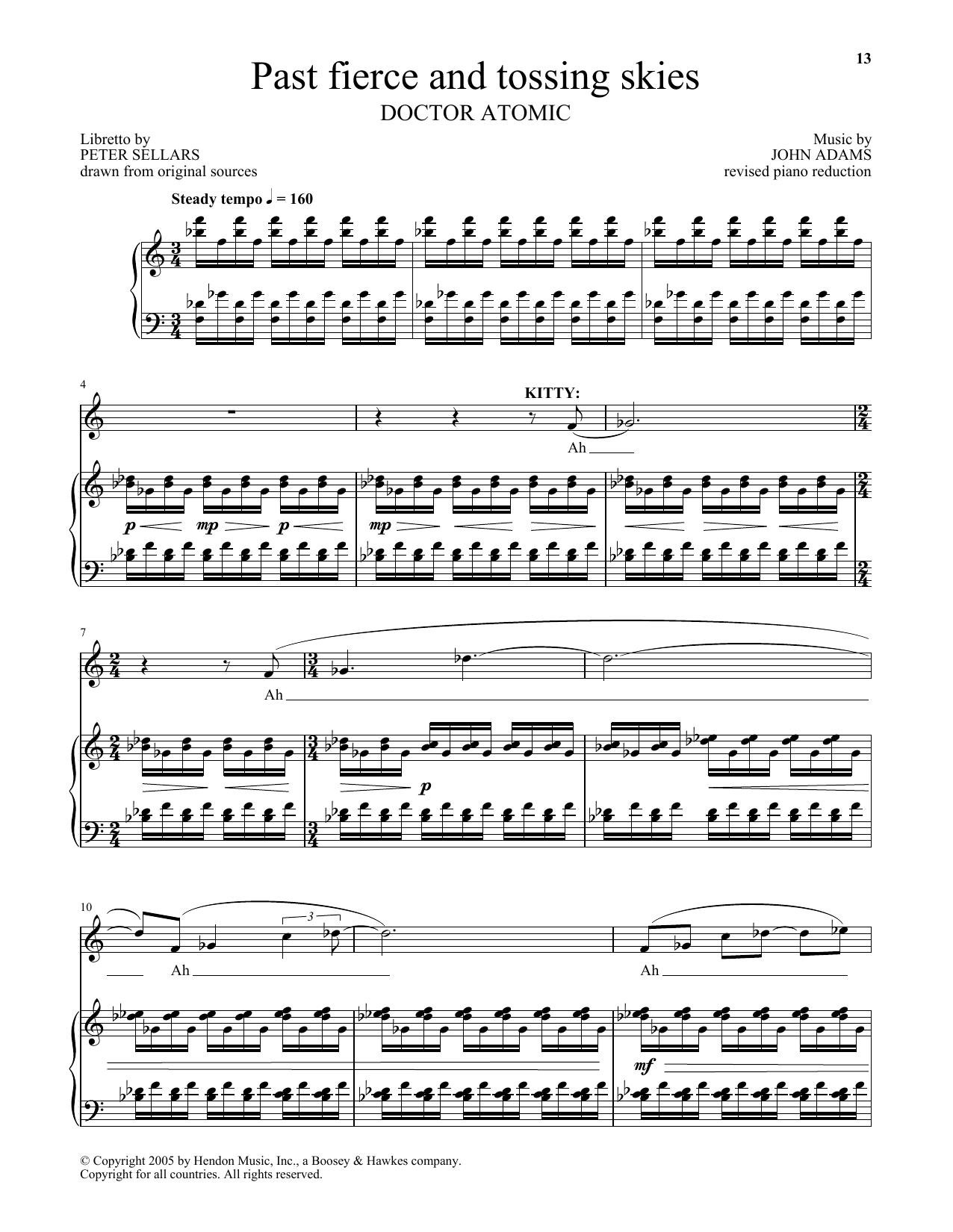 John Adams Past fierce and tossing skies (from Doctor Atomic) sheet music notes and chords arranged for Piano & Vocal