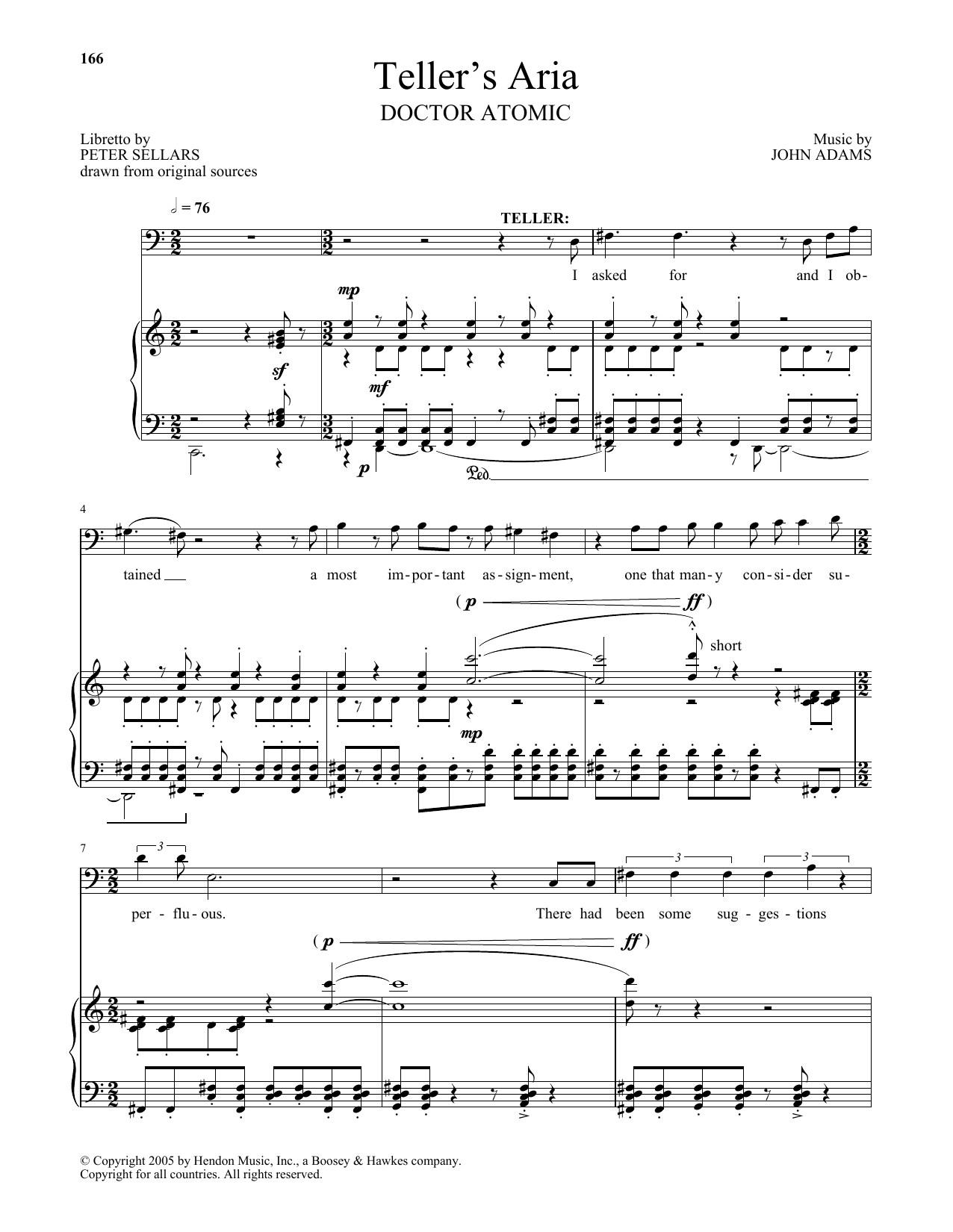 John Adams Teller's Aria (from Doctor Atomic) sheet music notes and chords arranged for Piano & Vocal