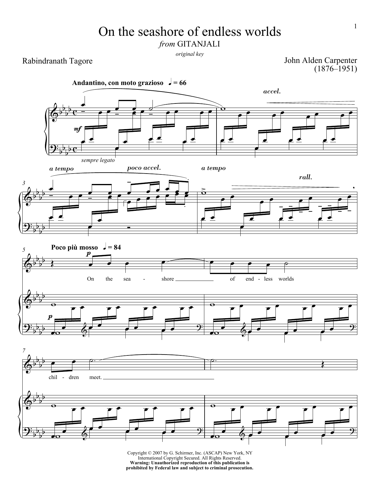 John Alden Carpenter On The Seashore Of Endless Worlds sheet music notes and chords arranged for Piano & Vocal