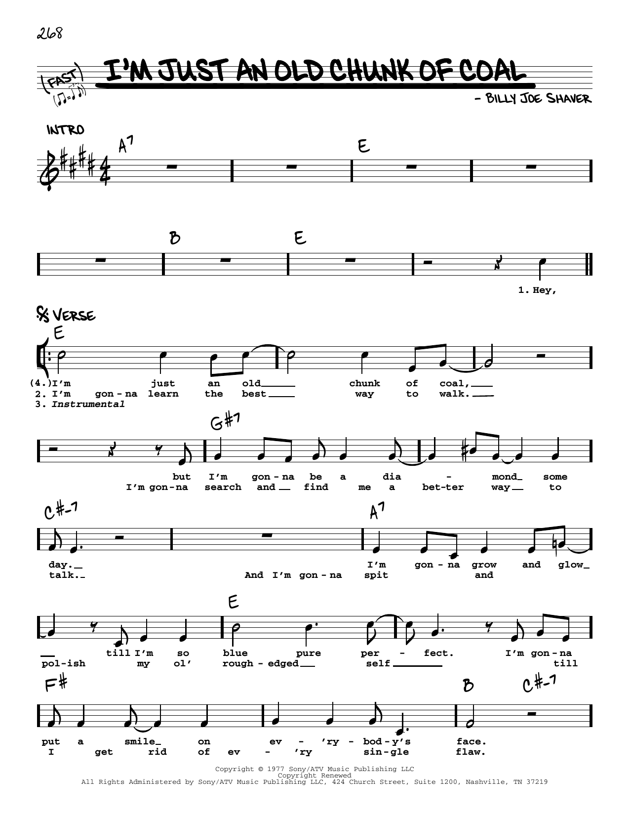 John Anderson I'm Just An Old Chunk Of Coal sheet music notes and chords arranged for Real Book – Melody, Lyrics & Chords