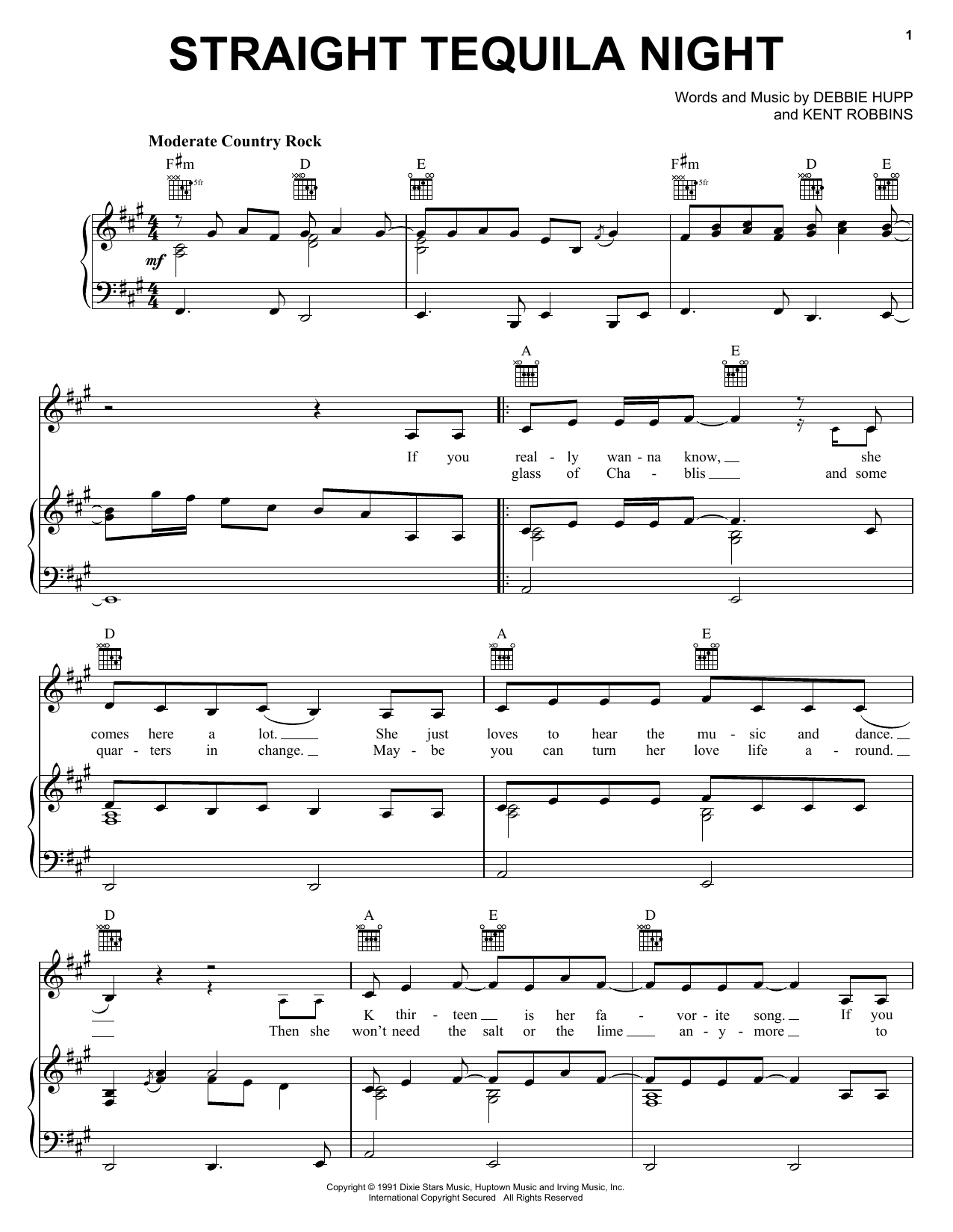 John Anderson Straight Tequila Night sheet music notes and chords arranged for Real Book – Melody, Lyrics & Chords