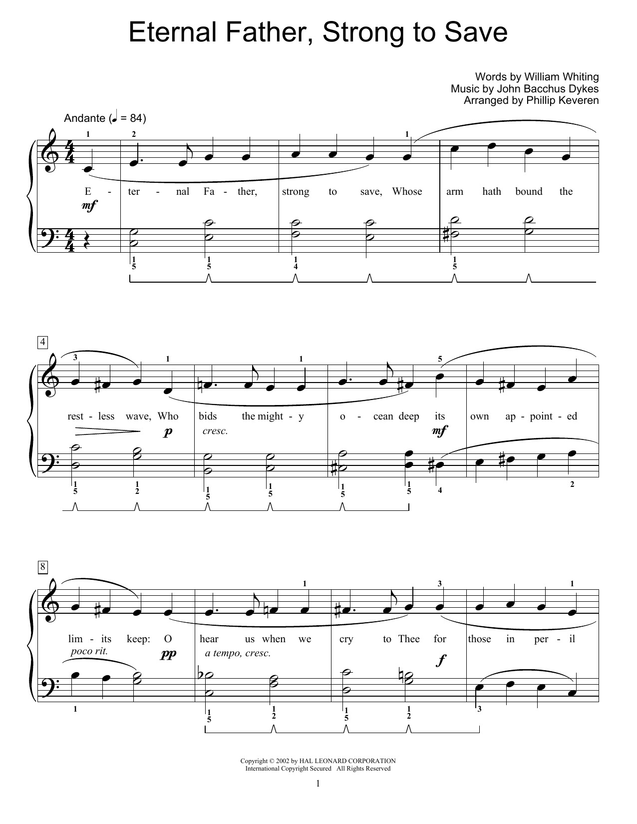 John Bacchus Dykes Eternal Father, Strong To Save (arr. Phillip Keveren) sheet music notes and chords arranged for Educational Piano