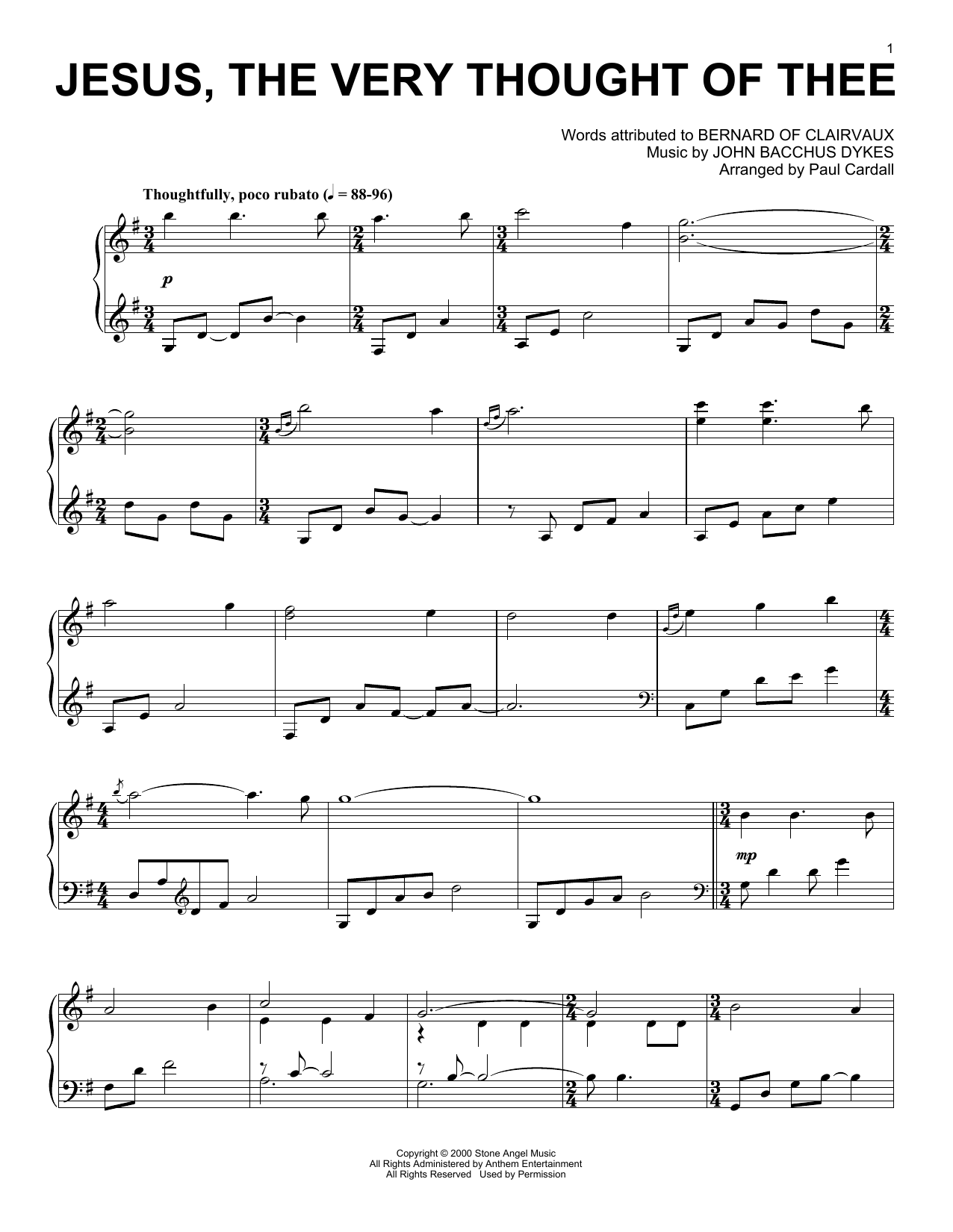 John Bacchus Dykes Jesus, The Very Thought Of Thee (arr. Paul Cardall) sheet music notes and chords arranged for Piano Solo