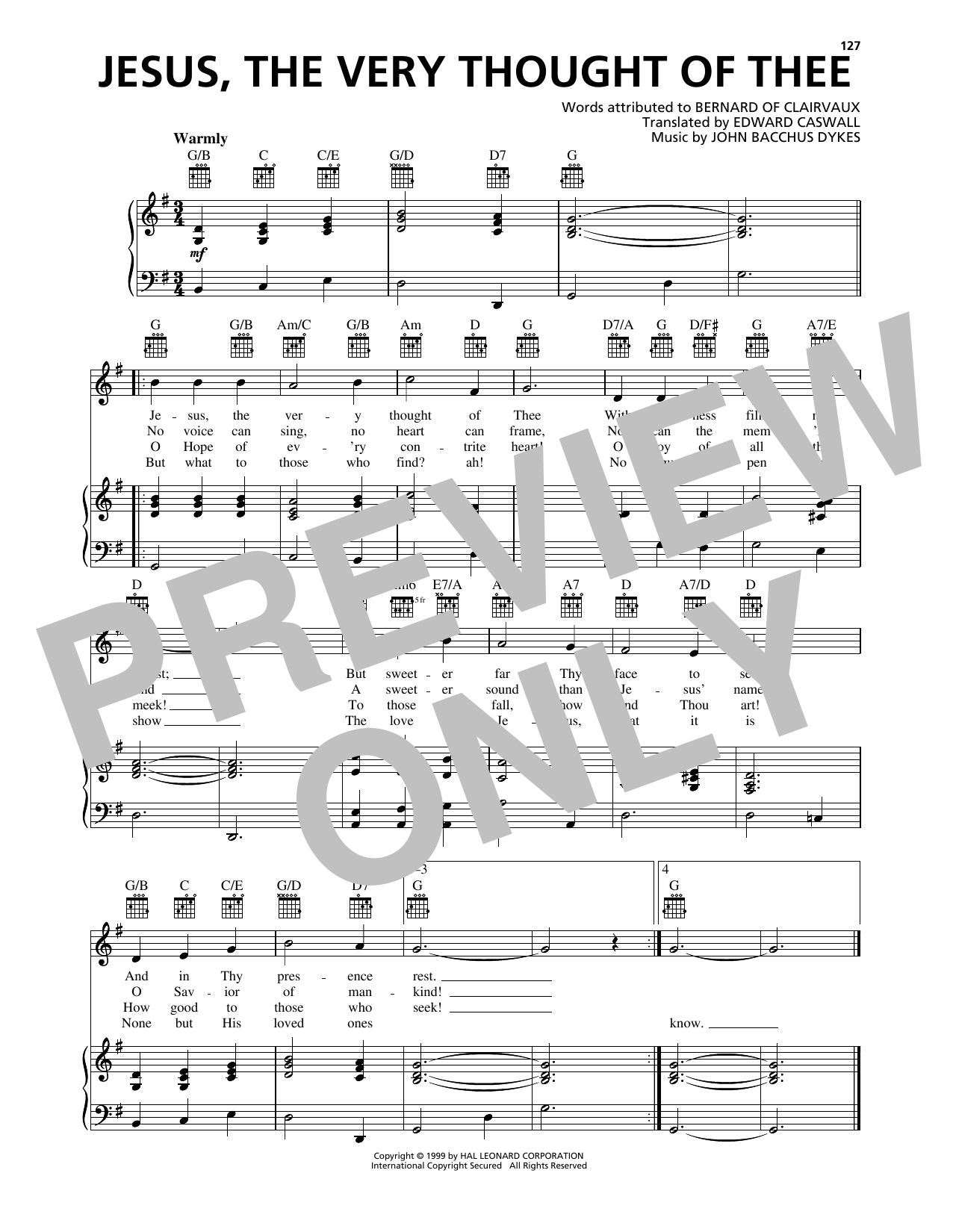 John Bacchus Dykes Jesus, The Very Thought Of Thee sheet music notes and chords arranged for Piano, Vocal & Guitar Chords (Right-Hand Melody)