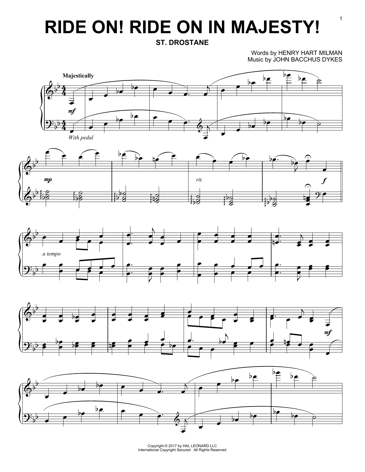 John Bacchus Dykes Ride On! Ride On In Majesty! sheet music notes and chords arranged for Piano Solo