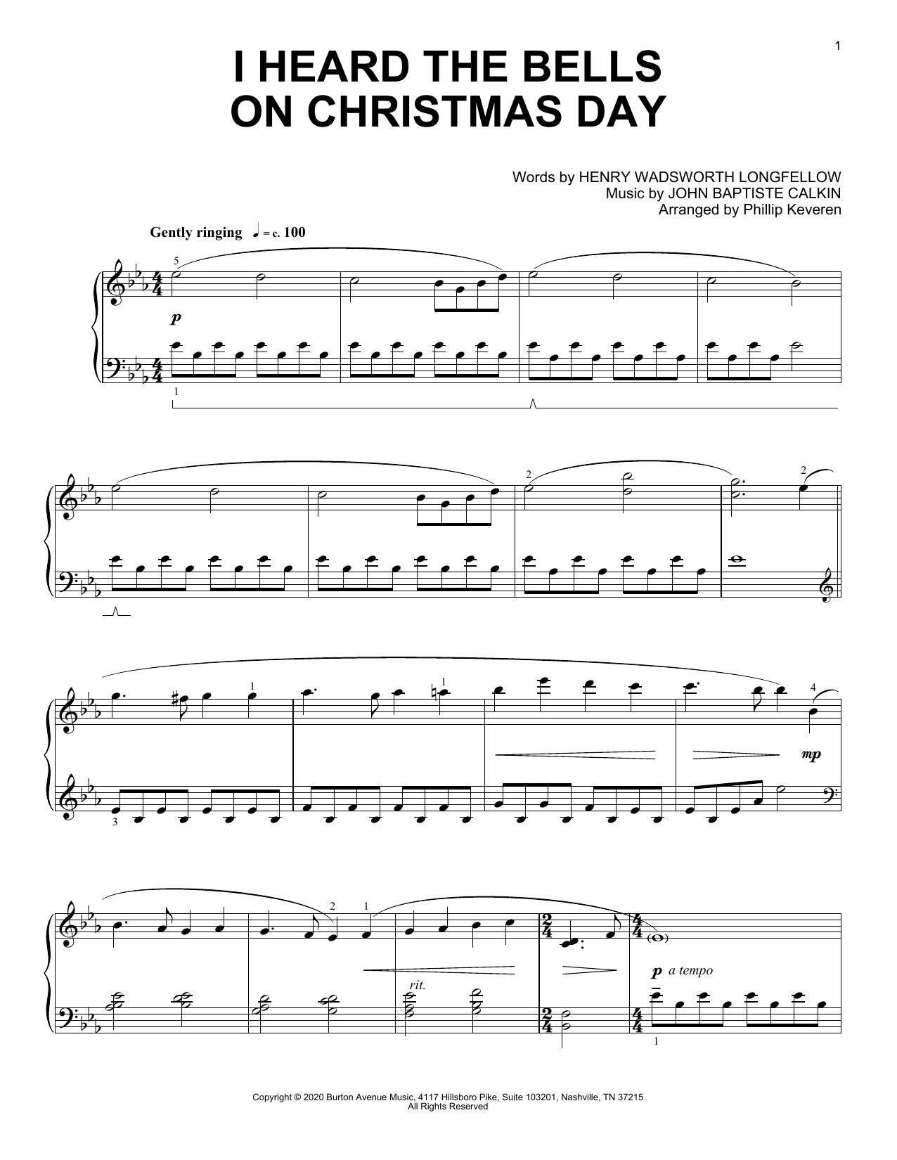 John Baptiste Calkin I Heard The Bells On Christmas Day (arr. Phillip Keveren) sheet music notes and chords arranged for Piano Solo