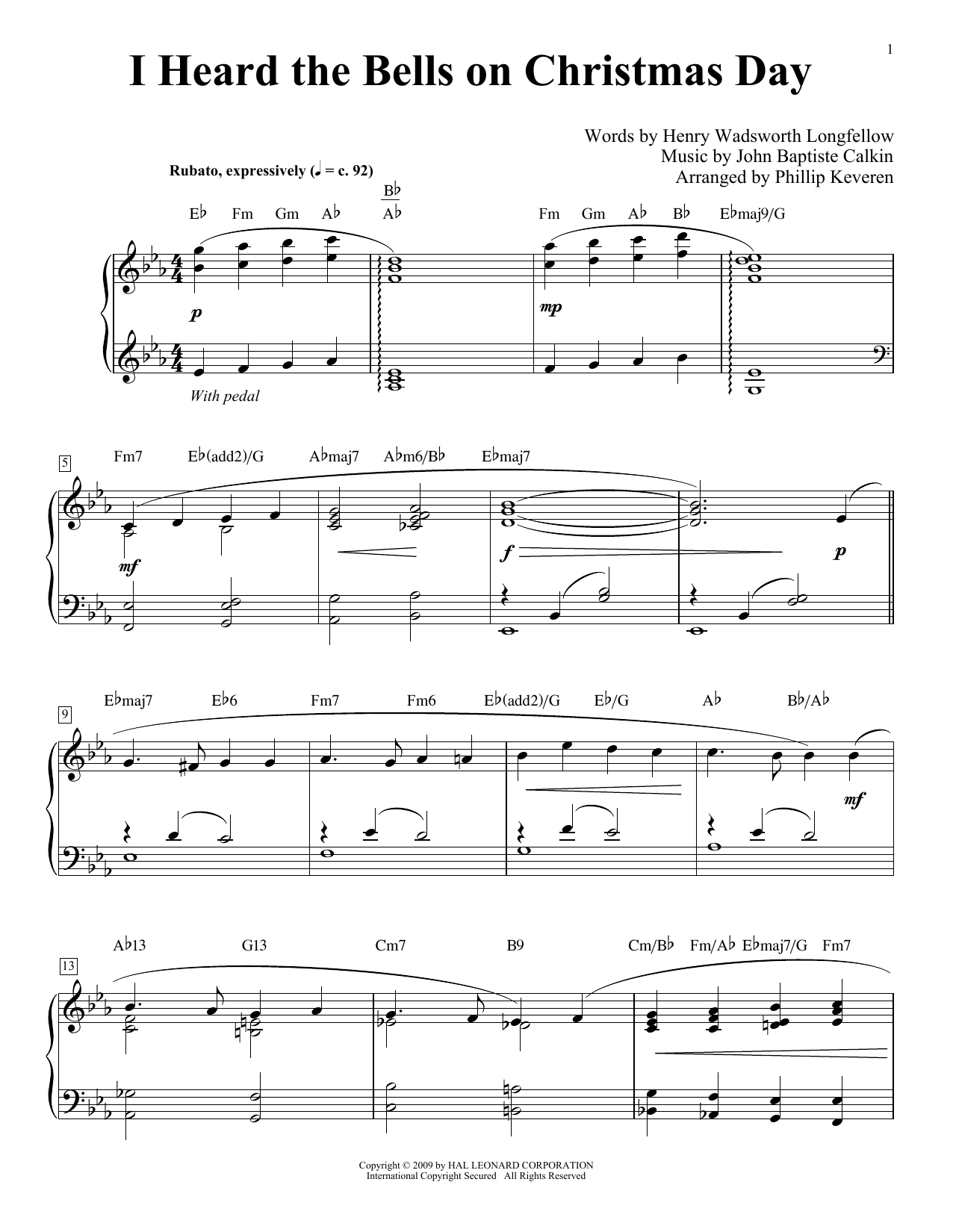 John Baptiste Calkin I Heard The Bells On Christmas Day [Jazz version] (arr. Phillip Keveren) sheet music notes and chords arranged for Piano Solo