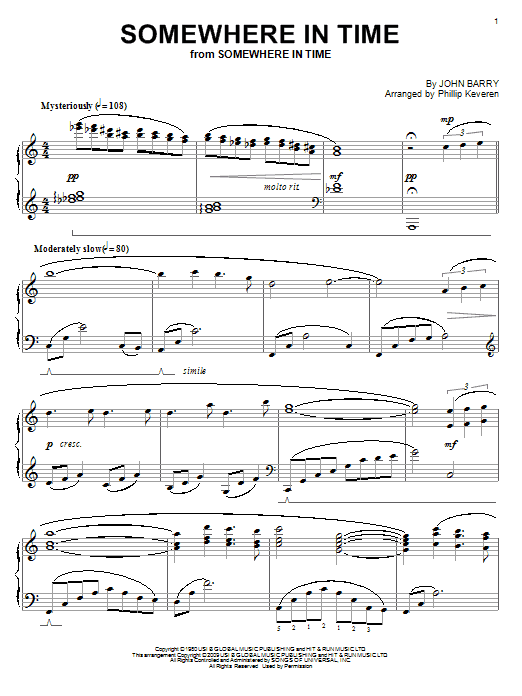 John Barry Somewhere In Time (arr. Phillip Keveren) sheet music notes and chords arranged for Piano Solo