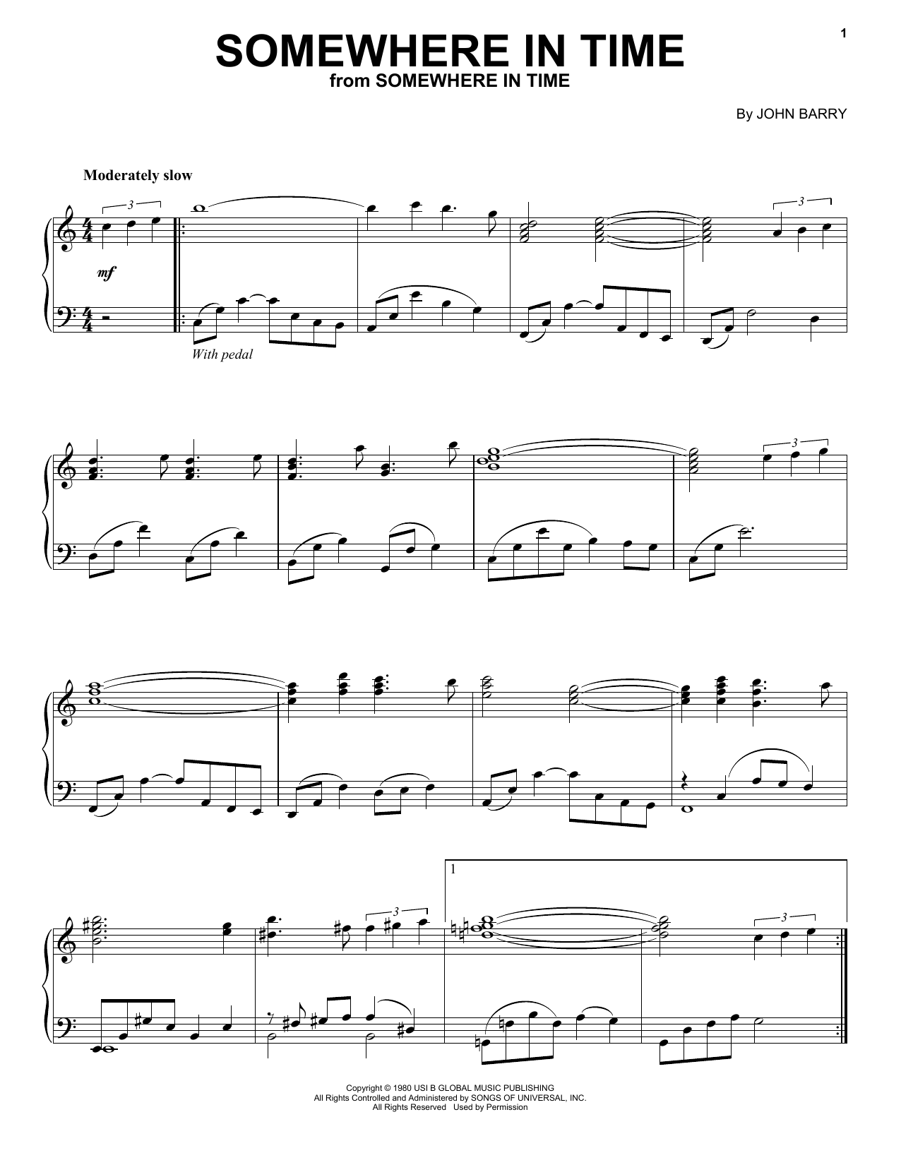 John Barry Somewhere In Time sheet music notes and chords arranged for Viola Solo