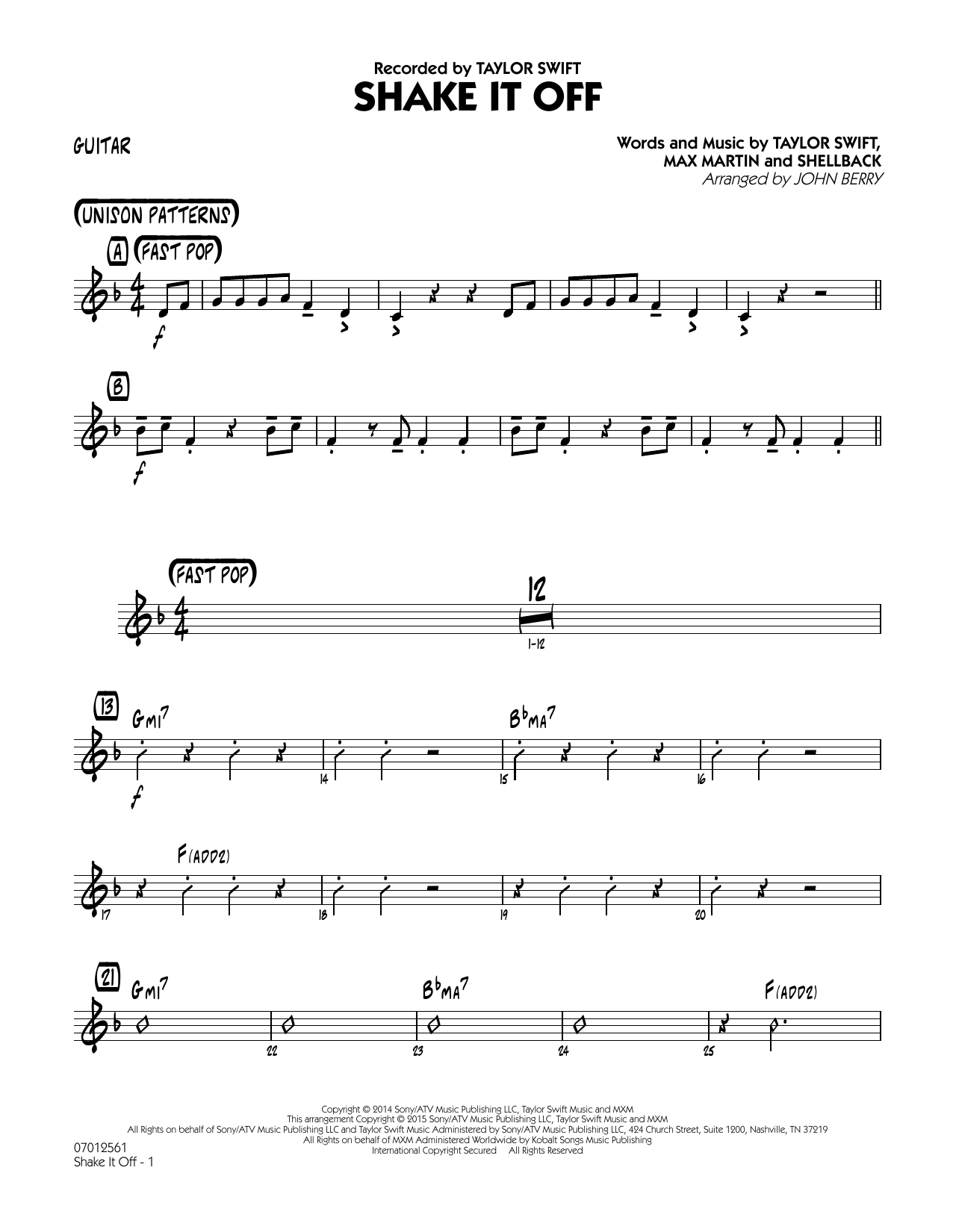 John Berry Shake It Off - Guitar sheet music notes and chords arranged for Jazz Ensemble