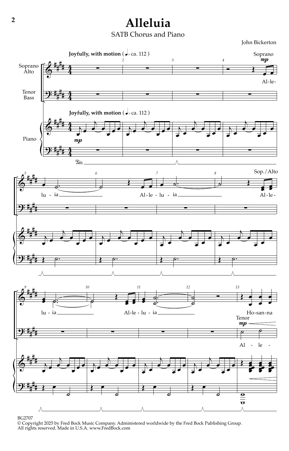 John Bickerton Alleluia sheet music notes and chords arranged for SATB Choir