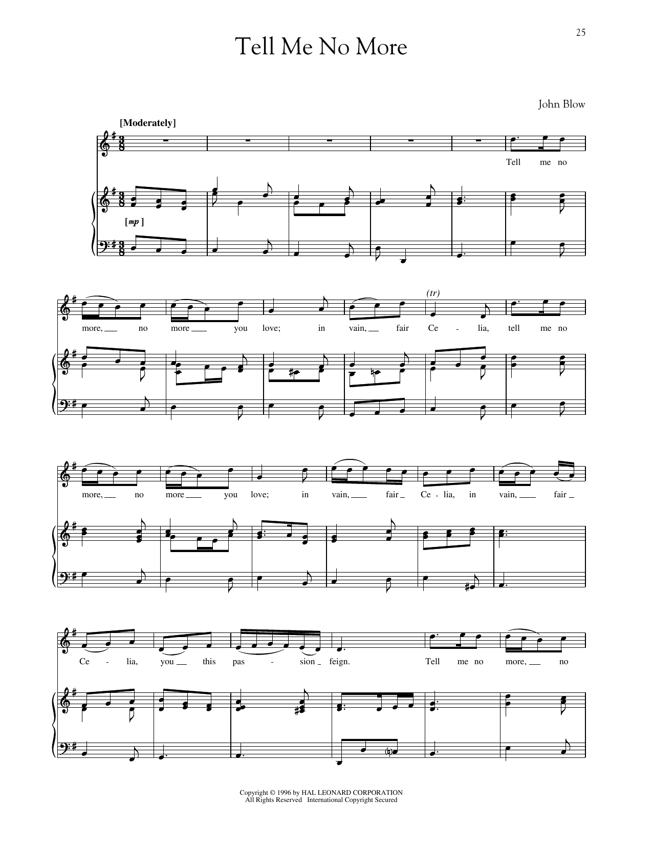 John Blow Tell Me No More sheet music notes and chords arranged for Piano & Vocal
