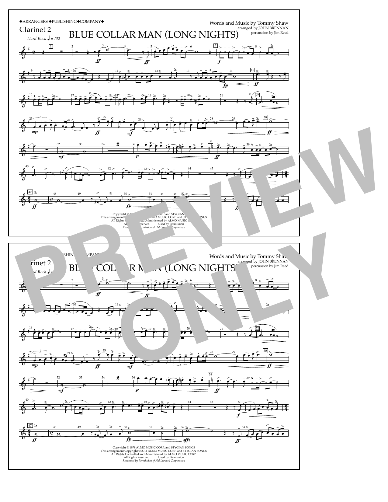 John Brennan Blue Collar Man (Long Nights) - Clarinet 2 sheet music notes and chords arranged for Marching Band