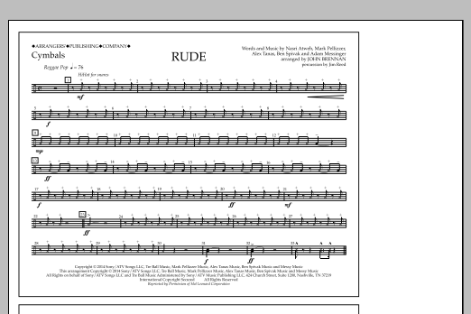 John Brennan Rude - Cymbals sheet music notes and chords arranged for Marching Band