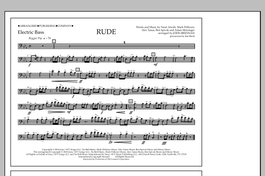 John Brennan Rude - Electric Bass sheet music notes and chords arranged for Marching Band