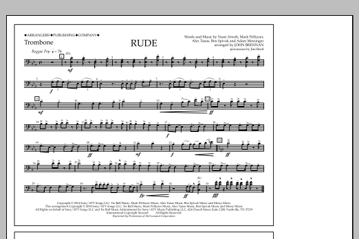 John Brennan Rude - Trombone sheet music notes and chords arranged for Marching Band