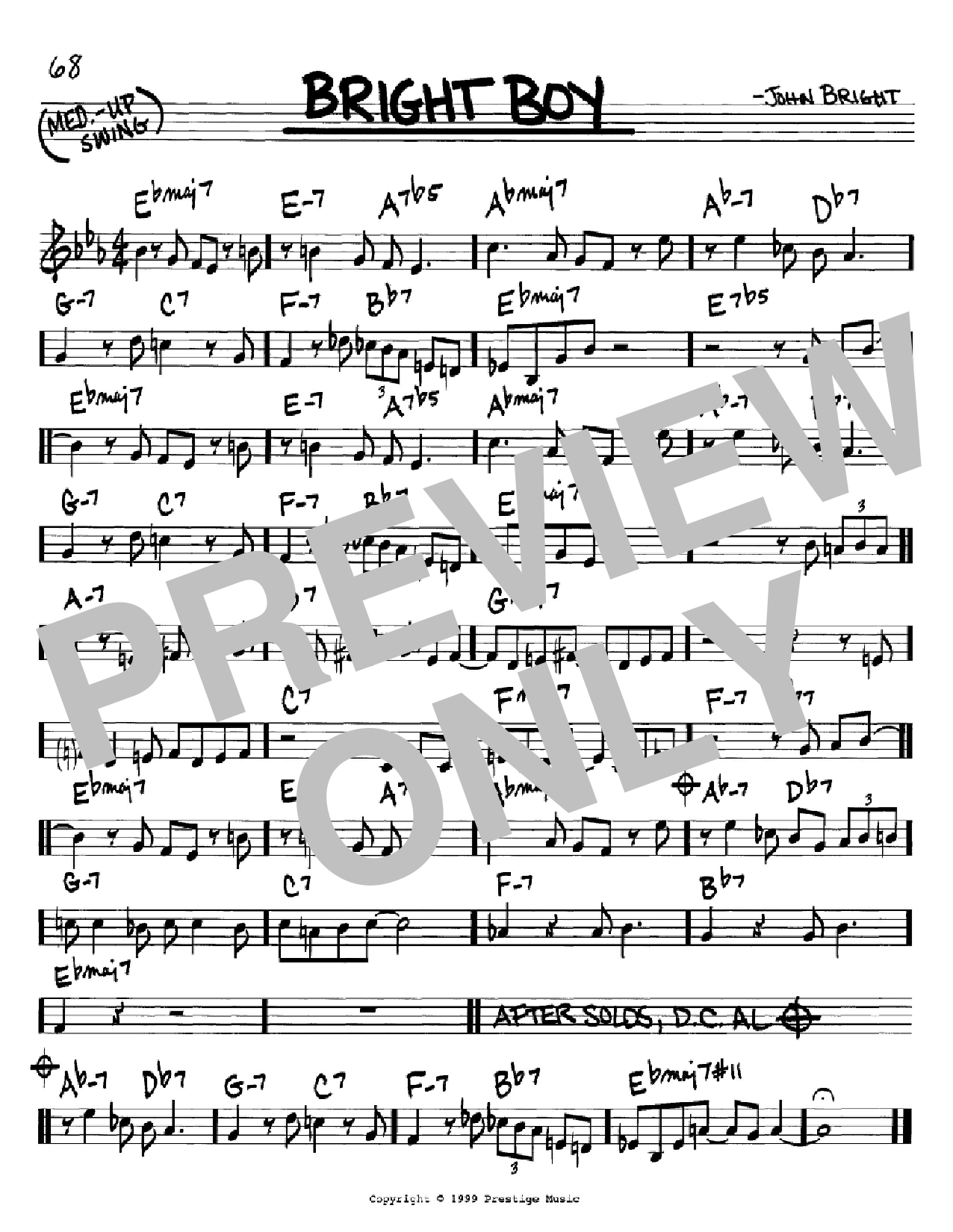 John Bright Bright Boy sheet music notes and chords arranged for Real Book – Melody & Chords – C Instruments