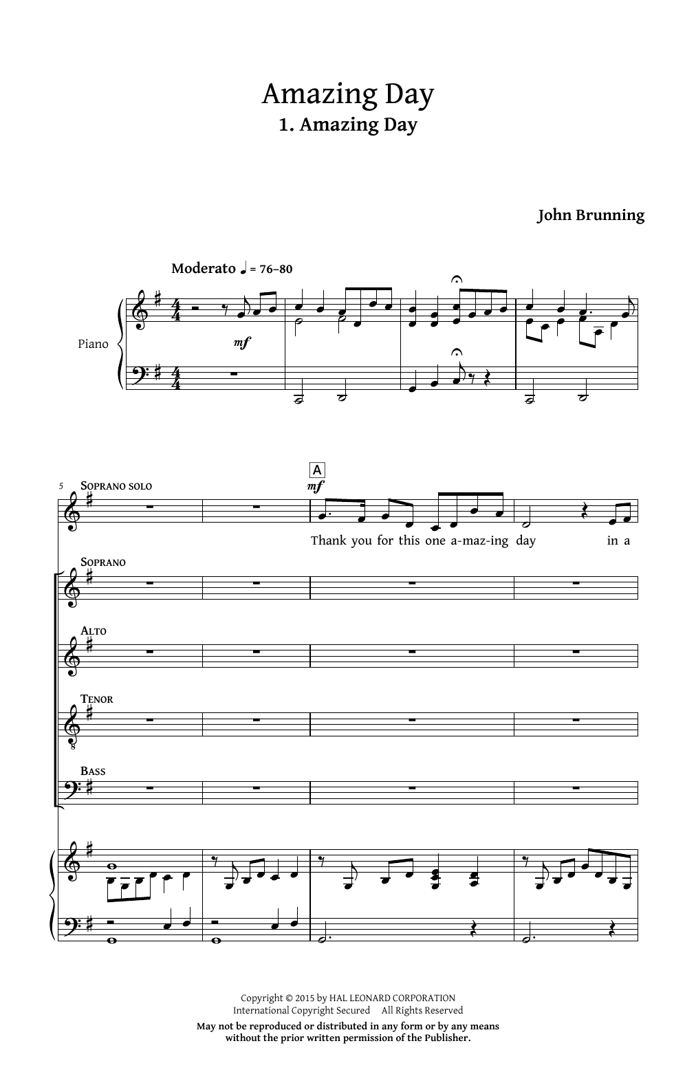 John Brunning Amazing Day sheet music notes and chords arranged for SATB Choir