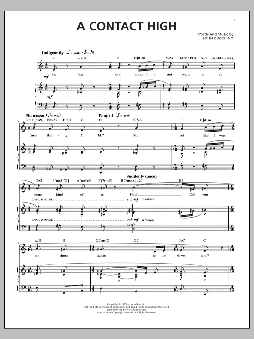 John Bucchino A Contact High sheet music notes and chords arranged for Piano & Vocal