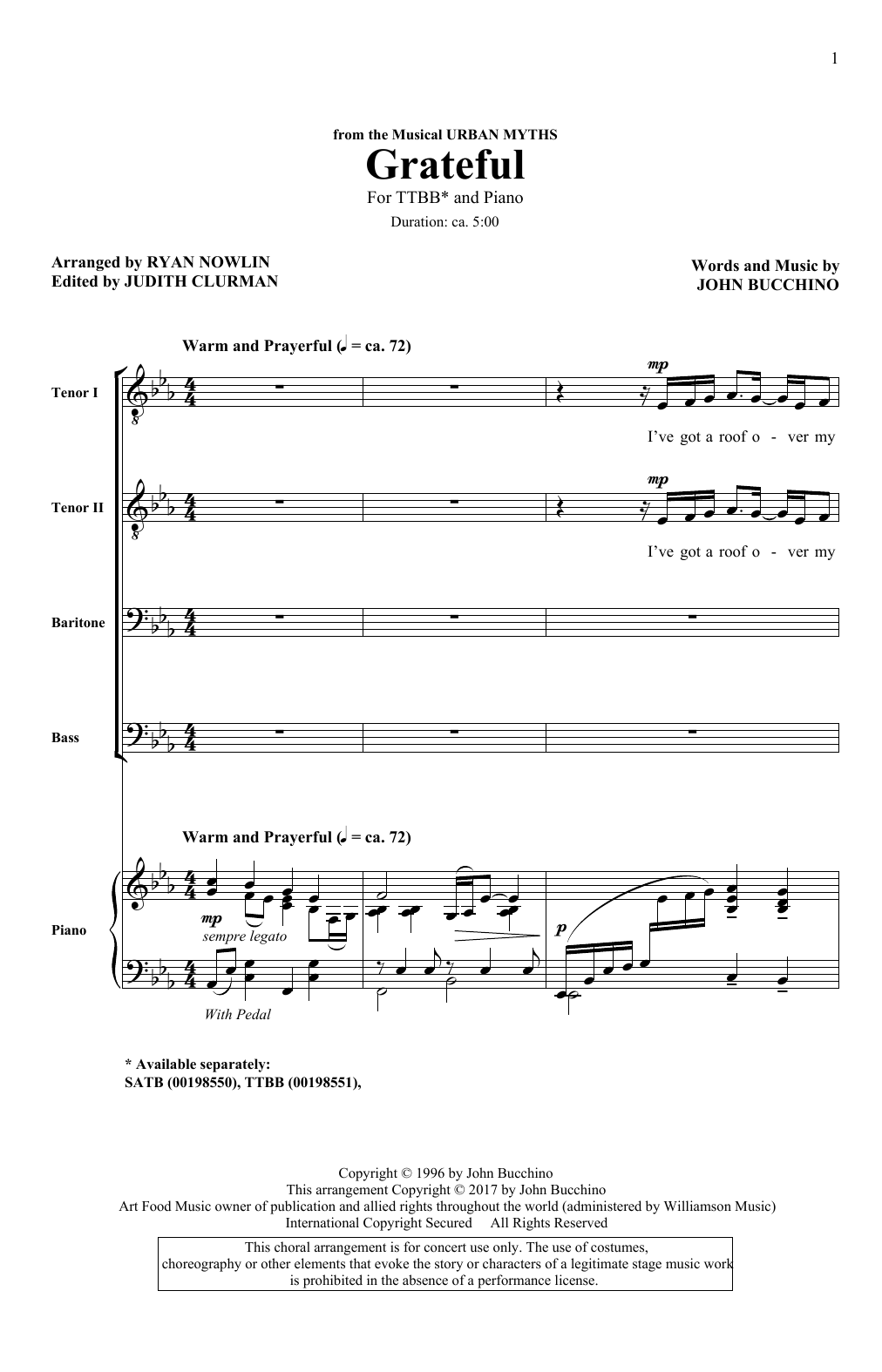 John Bucchino Grateful sheet music notes and chords arranged for TTBB Choir