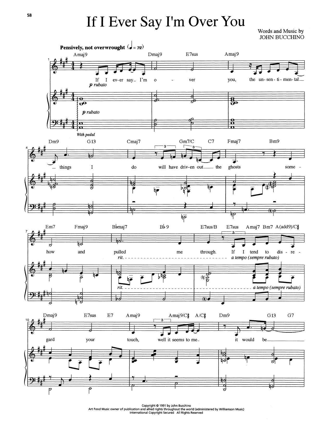 John Bucchino If I Ever Say I'm Over You sheet music notes and chords arranged for Piano & Vocal