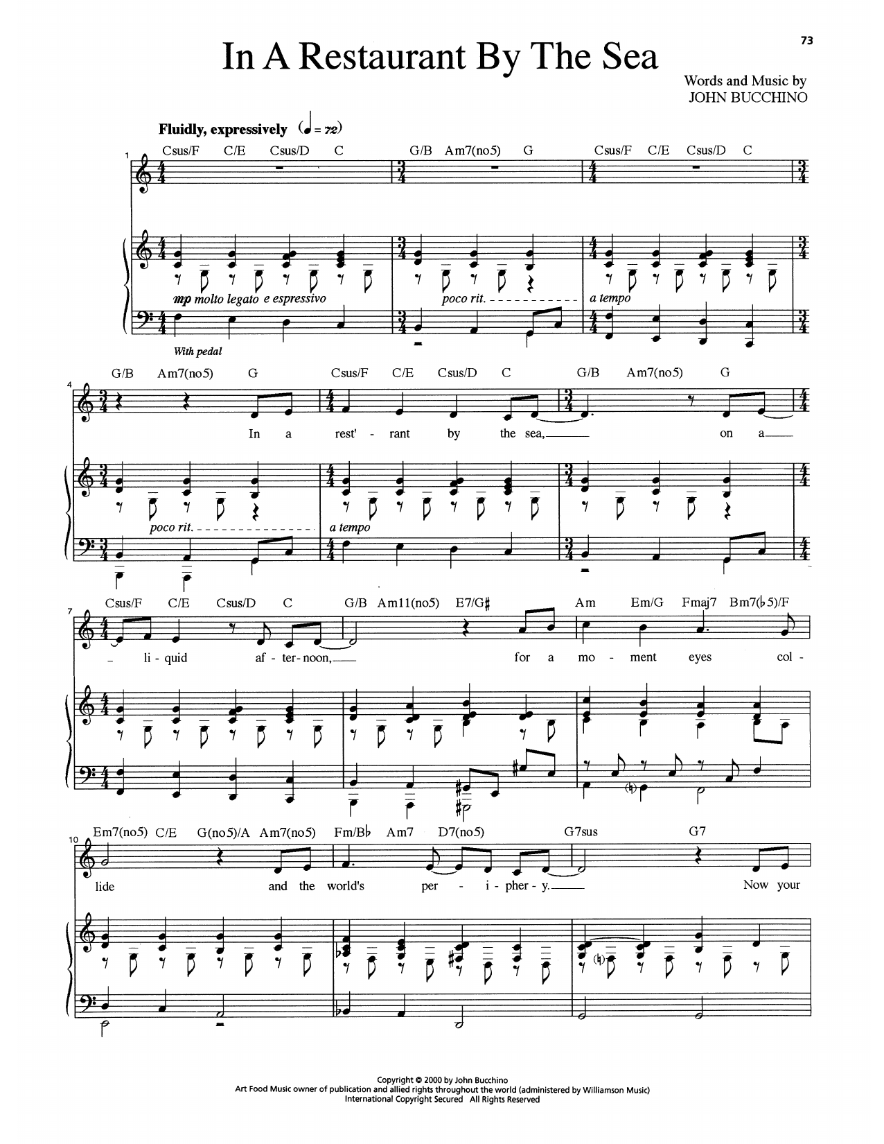 John Bucchino In A Restaurant By The Sea sheet music notes and chords arranged for Piano & Vocal