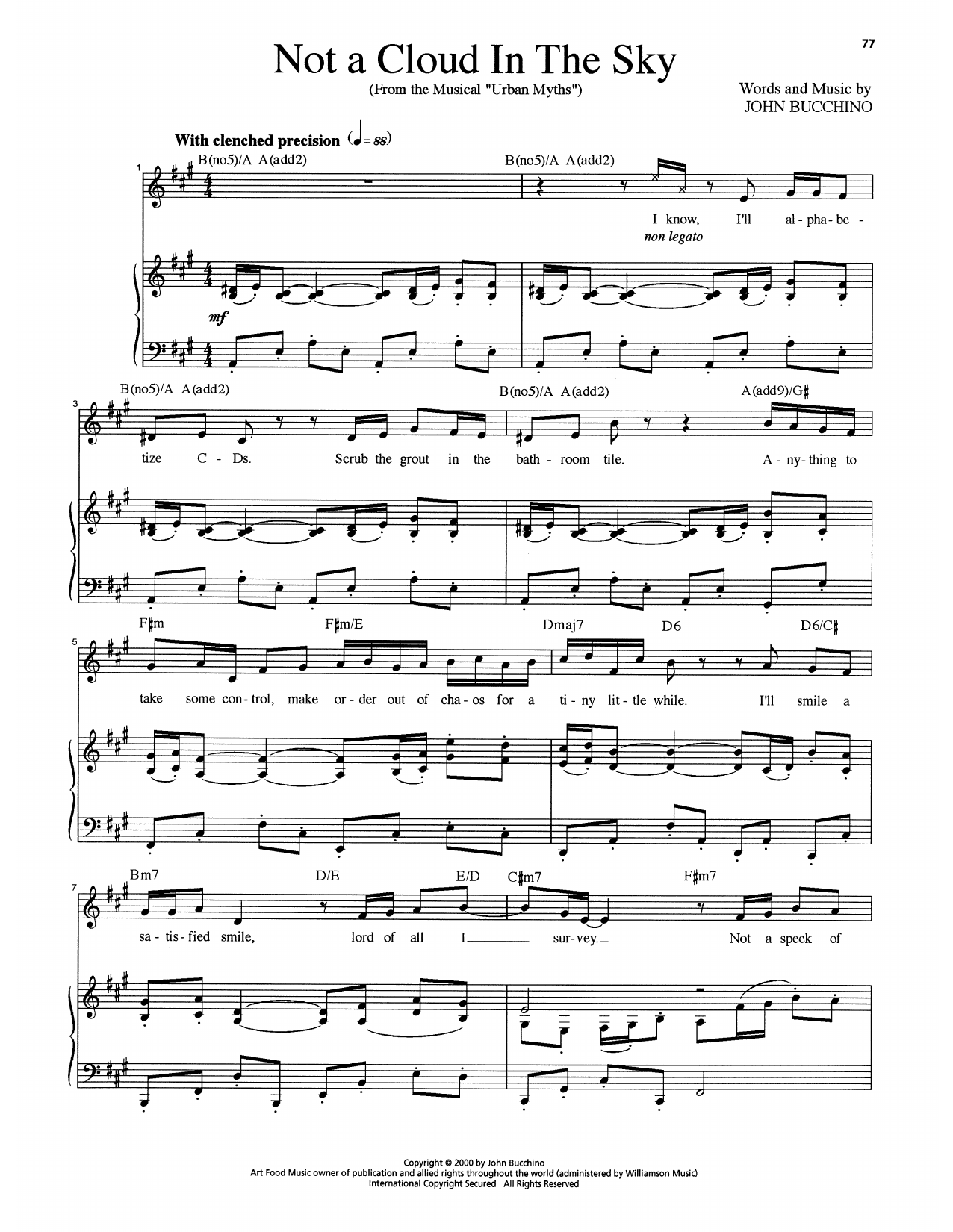 John Bucchino Not A Cloud In The Sky sheet music notes and chords arranged for Piano & Vocal
