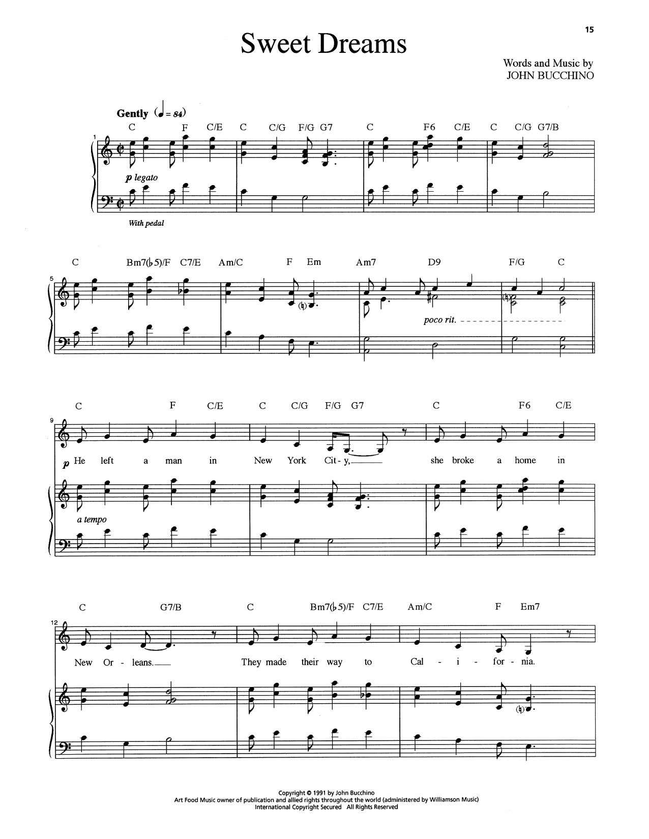 John Bucchino Sweet Dreams sheet music notes and chords arranged for Piano & Vocal