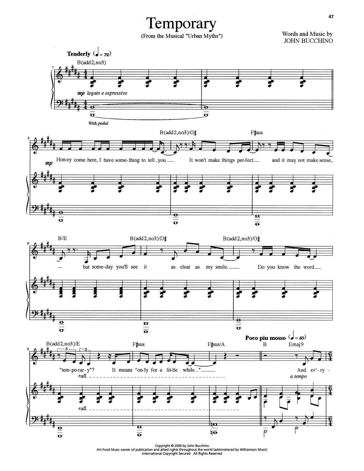 John Bucchino Temporary sheet music notes and chords arranged for Piano & Vocal