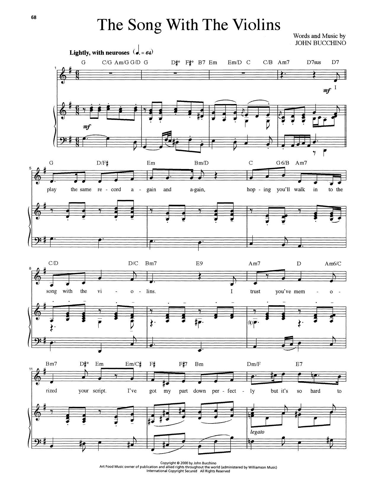 John Bucchino The Song With The Violins sheet music notes and chords arranged for Piano & Vocal