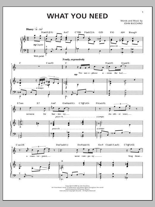John Bucchino What You Need sheet music notes and chords arranged for Piano & Vocal