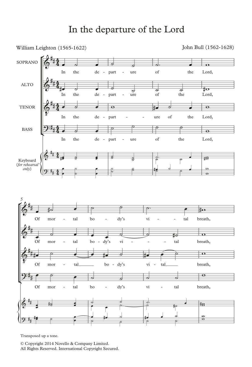 John Bull In The Departure Of The Lord sheet music notes and chords arranged for Choir
